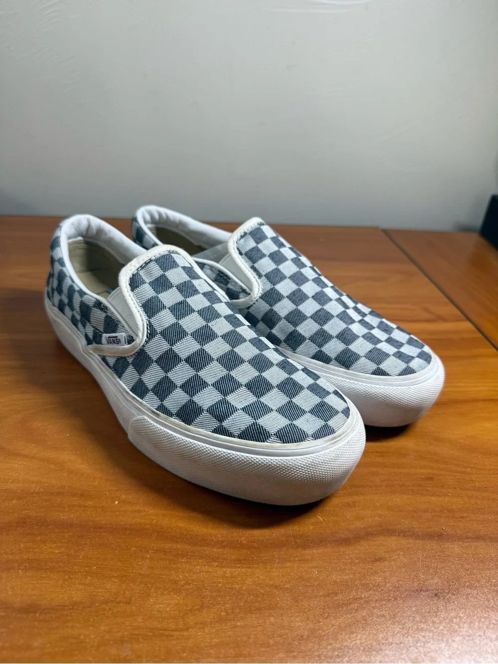 Vans Classic Checkerboard Slip-On Sneakers Navy Grey Skate Monochrome W9